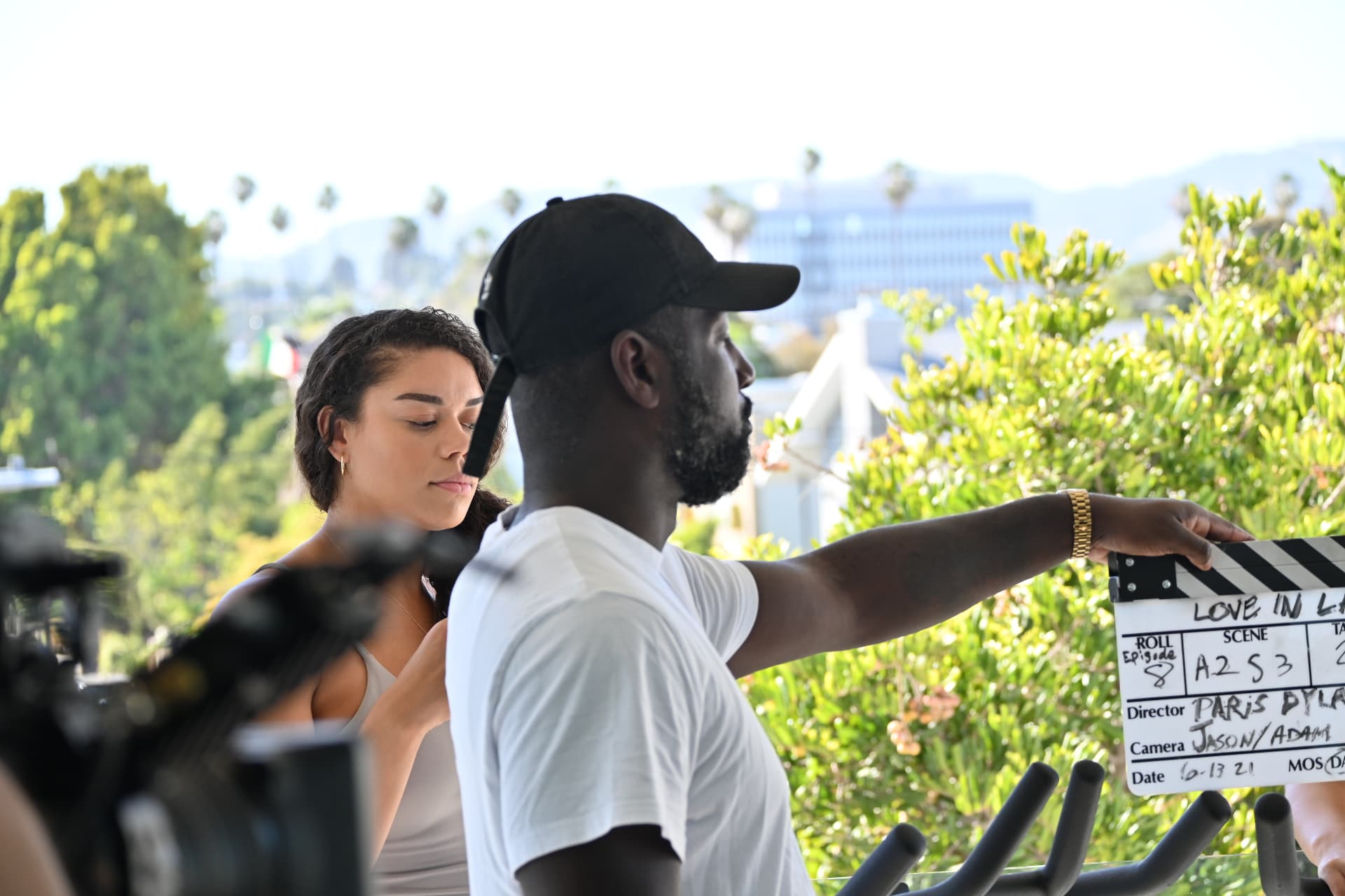 Behind the scenes with Montage Media Production Company: Slating a take on an exterior rooftop setup