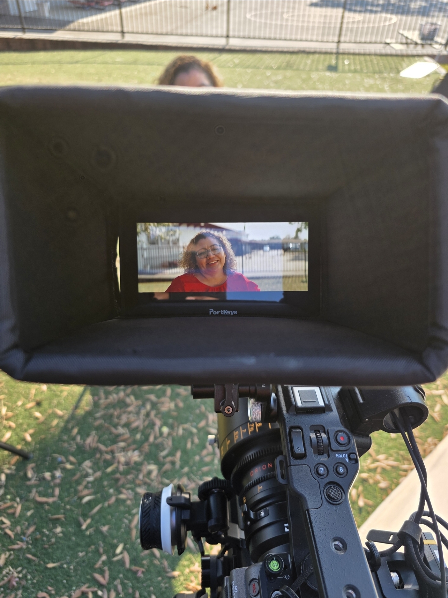 Behind the scenes with Montage Media Production Company: Outdoor interview framing on the monitor