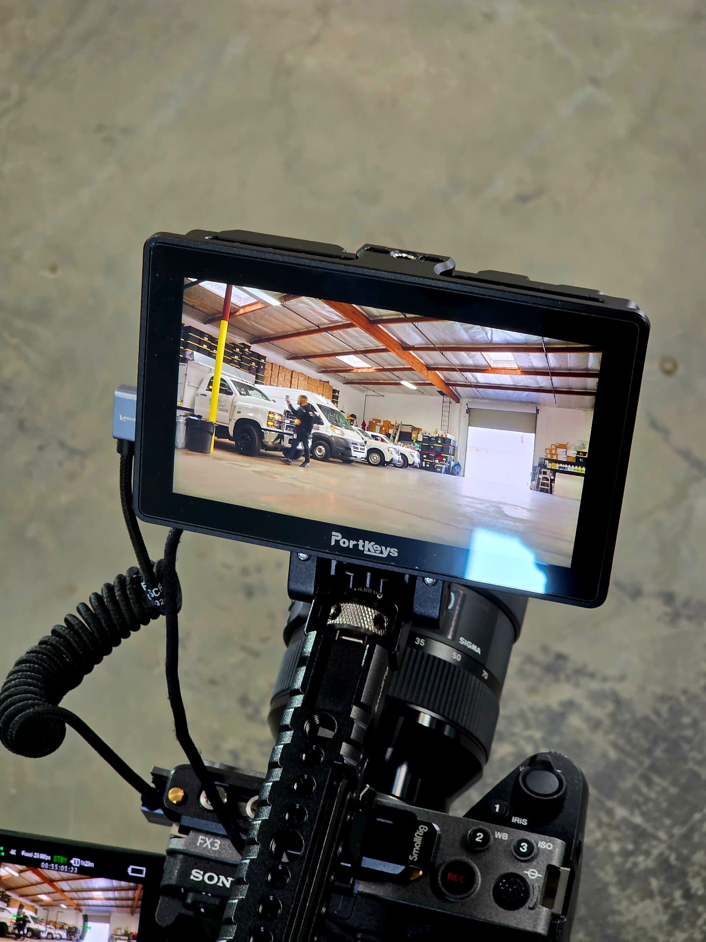 Behind the scenes with Montage Media Production Company: Field monitor, warehouse setup