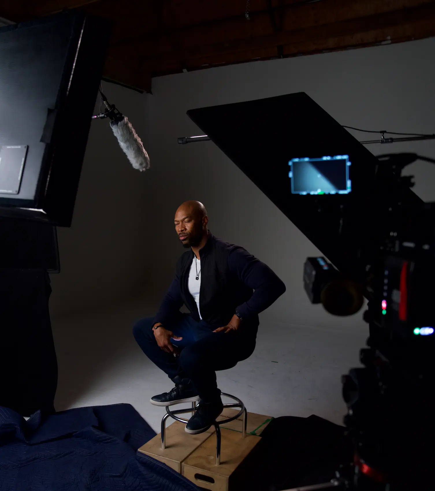 Montage Media Production Company crew, boom and teleprompter setup on a documentary interview, on a production overseen by E'Ian West