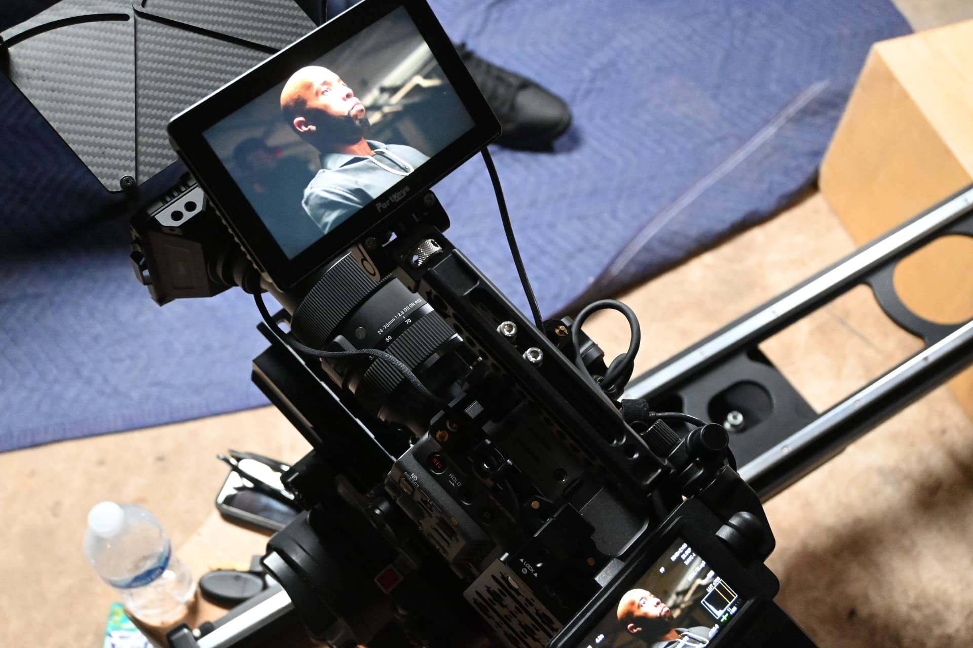 Behind the scenes with Montage Media Production Company: Overhead view of the rig and monitor on the slider