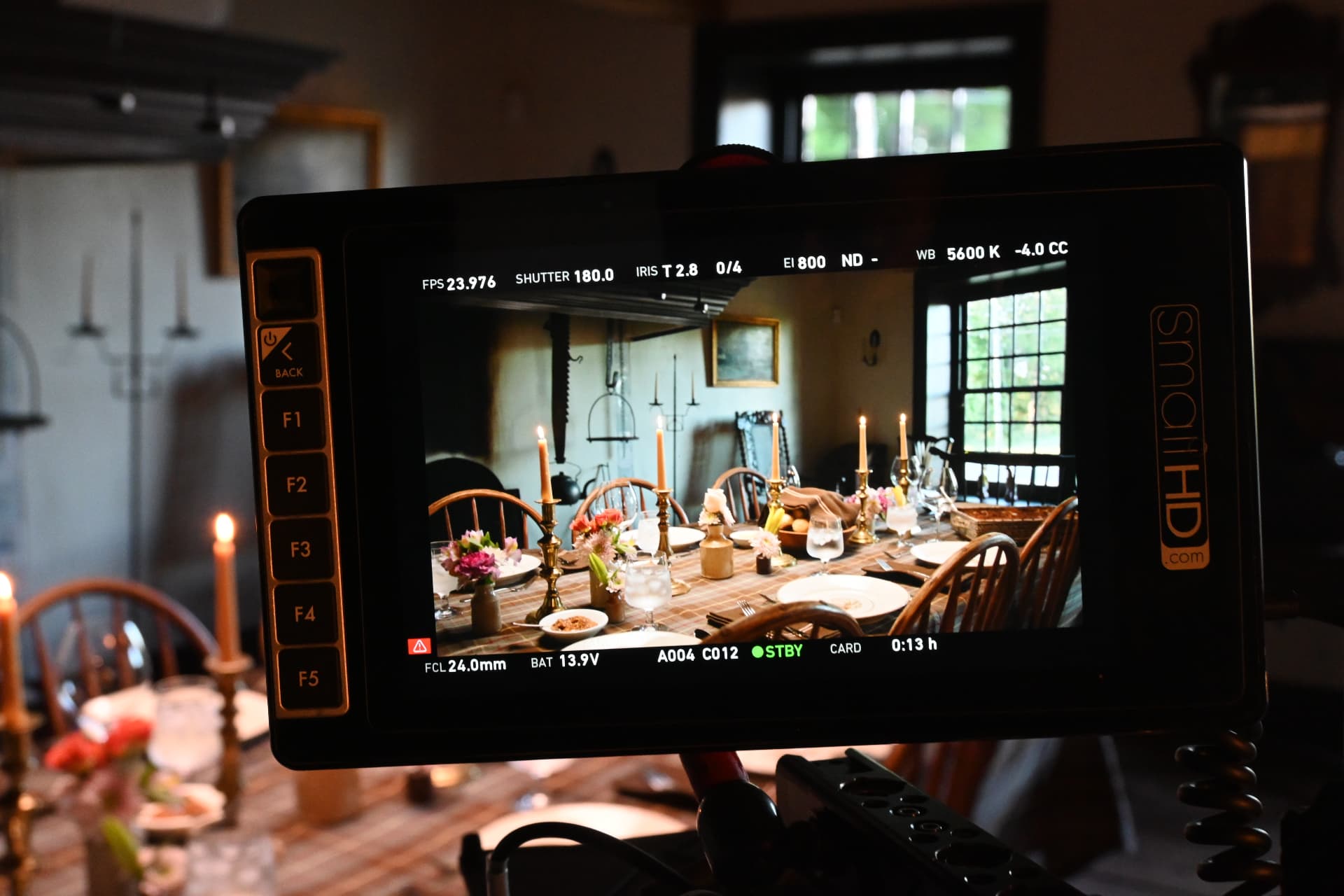 Behind the scenes with Montage Media Production Company: Candlelit dining room wide on the field monitor